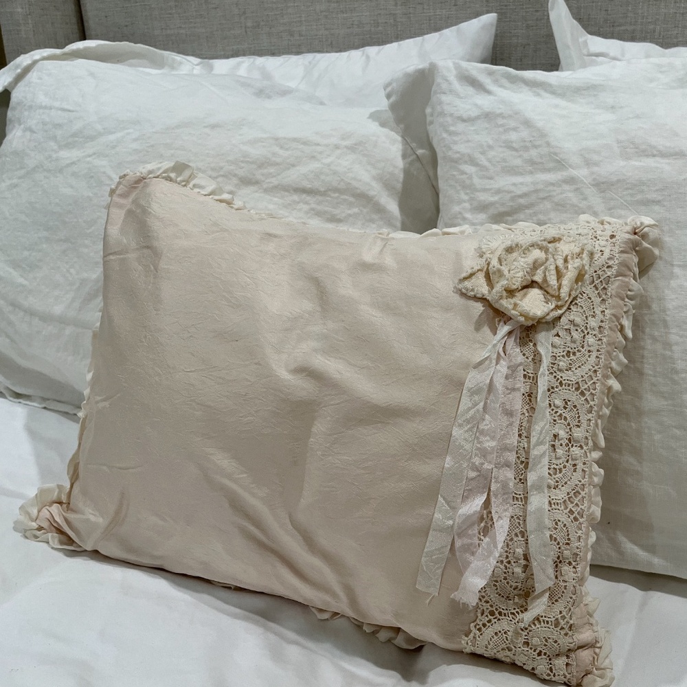 **SOLD** Rachel Ashwell Shabby Chic Couture Raw Silk and Lace Throw Pillow